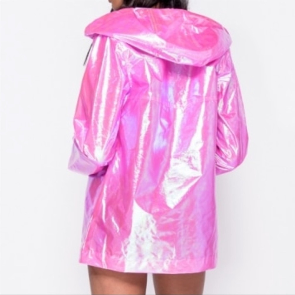 Zip Front Iridescent Pink Rain Jacket - Picture 3 of 4